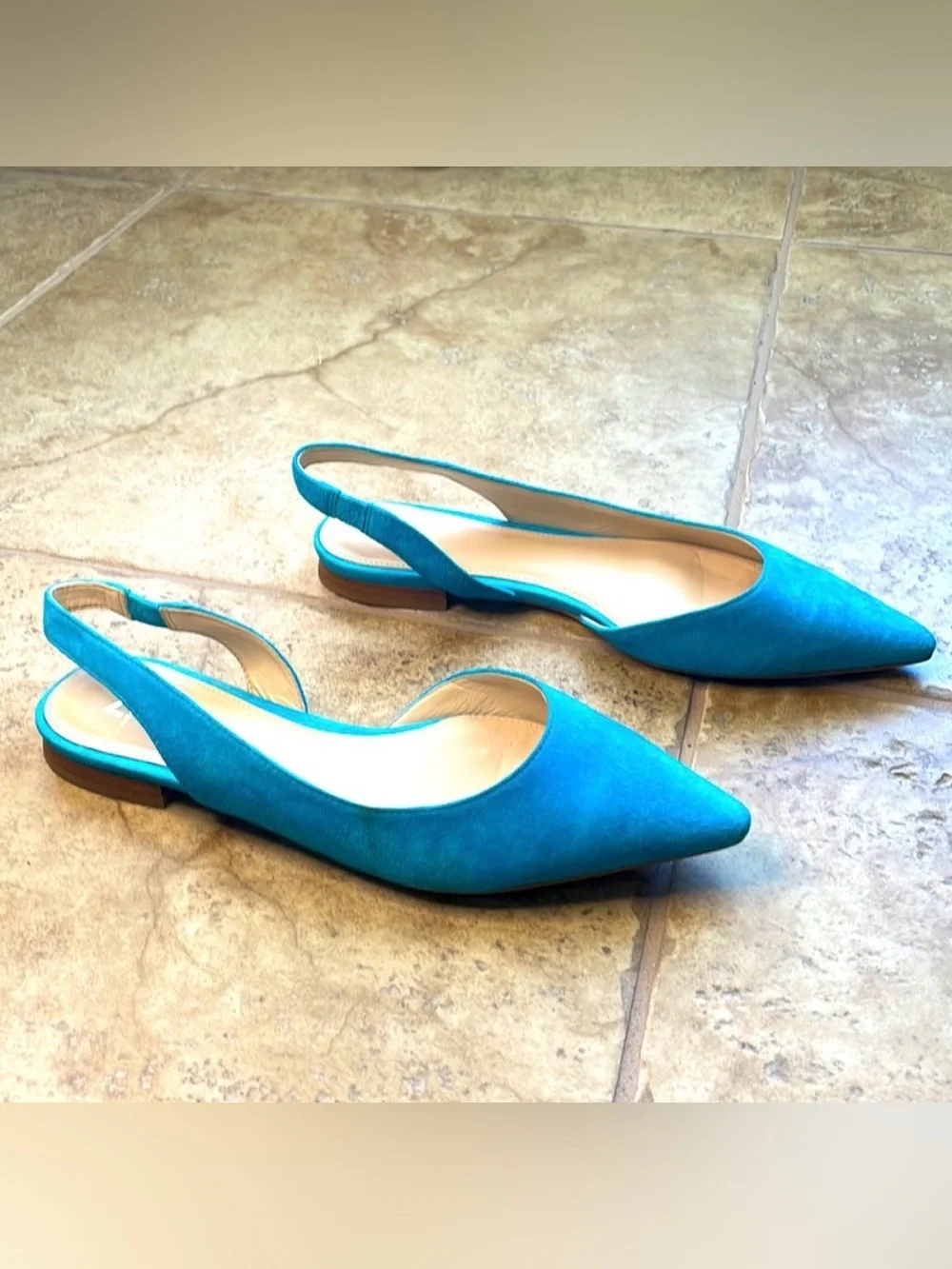 MARC FISHER LTD Sessily Turquoise Blue Suede Skimmer Slingback Flat Size 7.5